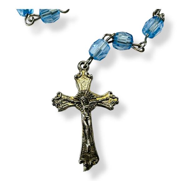 Vintage Blue Plastic and Silver Tone Rosary - Religious - Picture 2 of 4